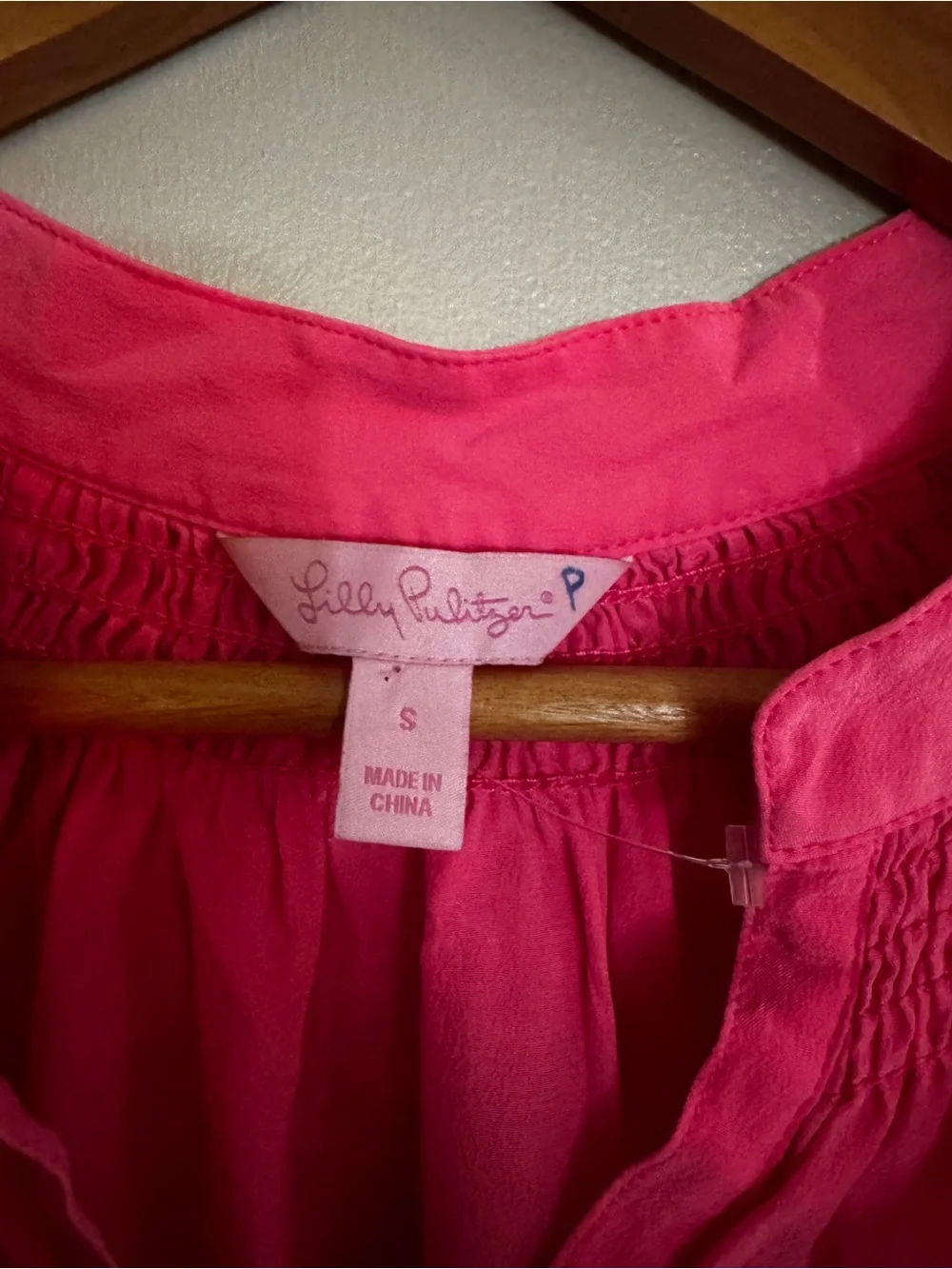 Lilly Pulitzer Hot Pink Smocked-Neck Button Front Blouse